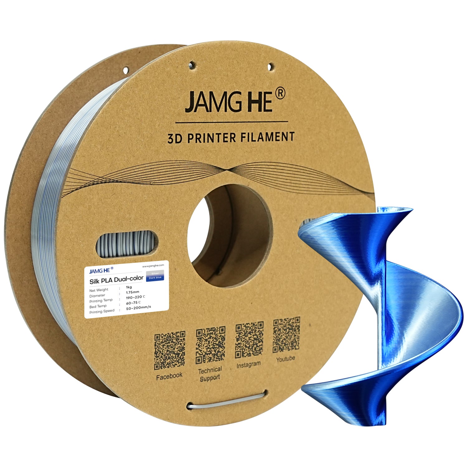 Jamghe 1.75mm Dual Silk PLA Filament Spool - Jamghe 1.75mm Dual Silk PLA Filament Spool - Dark Blue Silver