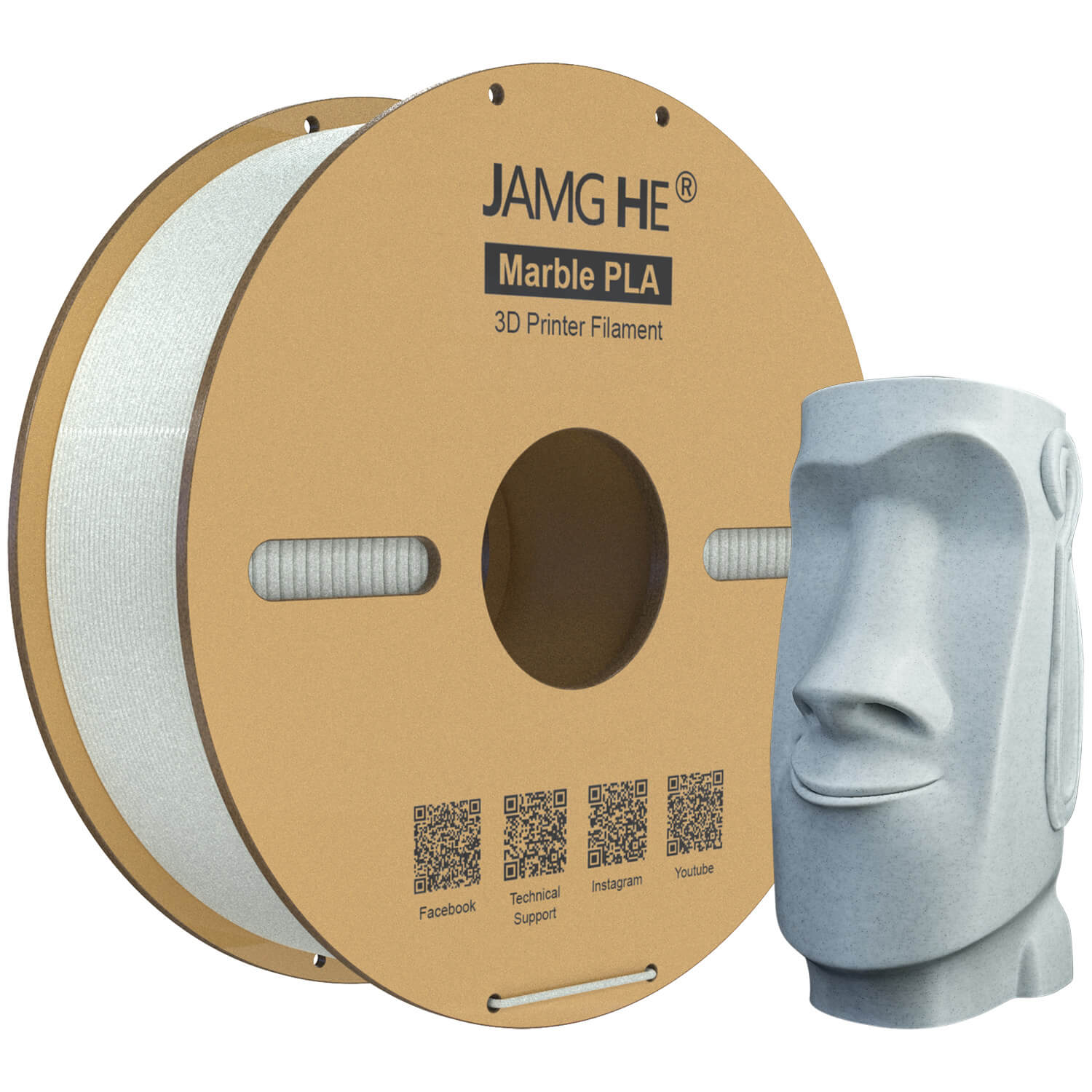 Jamghe Marble PLA Filament - Matte Stone Effect, Close-up of Matte Marble PLA Filament Texture.