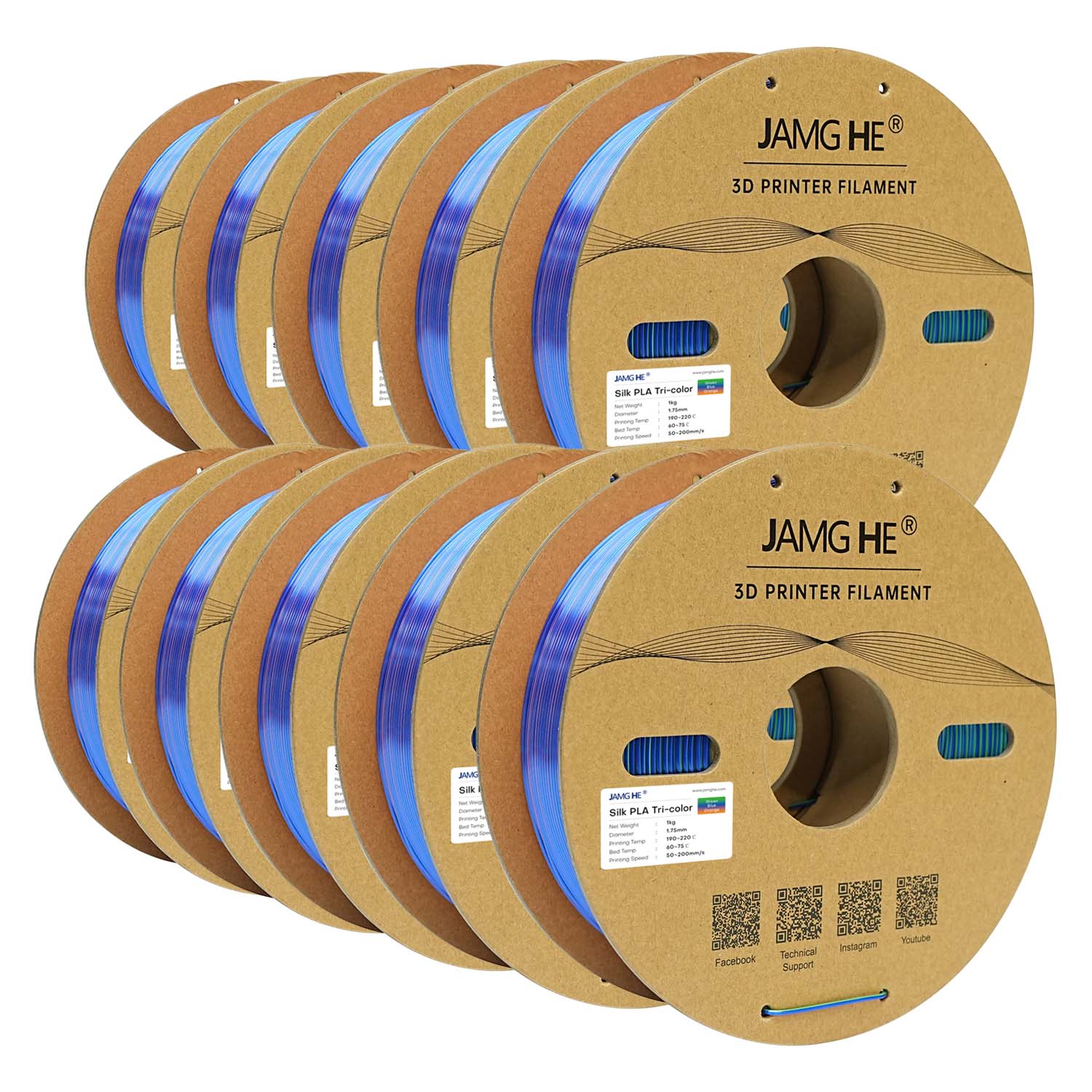 Jamg He Silk PLA Filament 1.75mm 10kg pack for 3D Printer