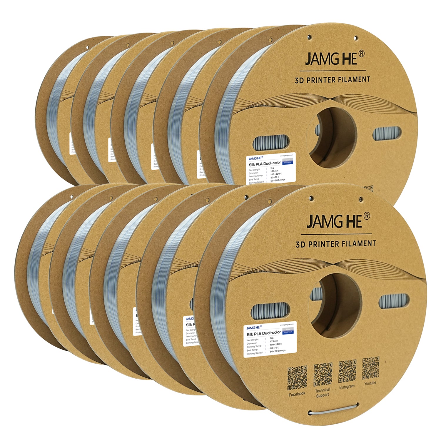 Jamg He Silk PLA Filament 1.75mm 10kg pack for 3D Printer