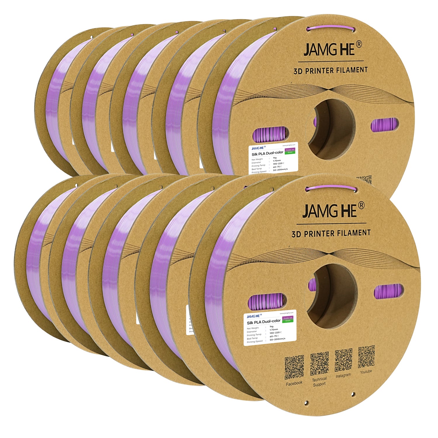 Jamg He Silk PLA Filament 1.75mm 10kg pack for 3D Printer