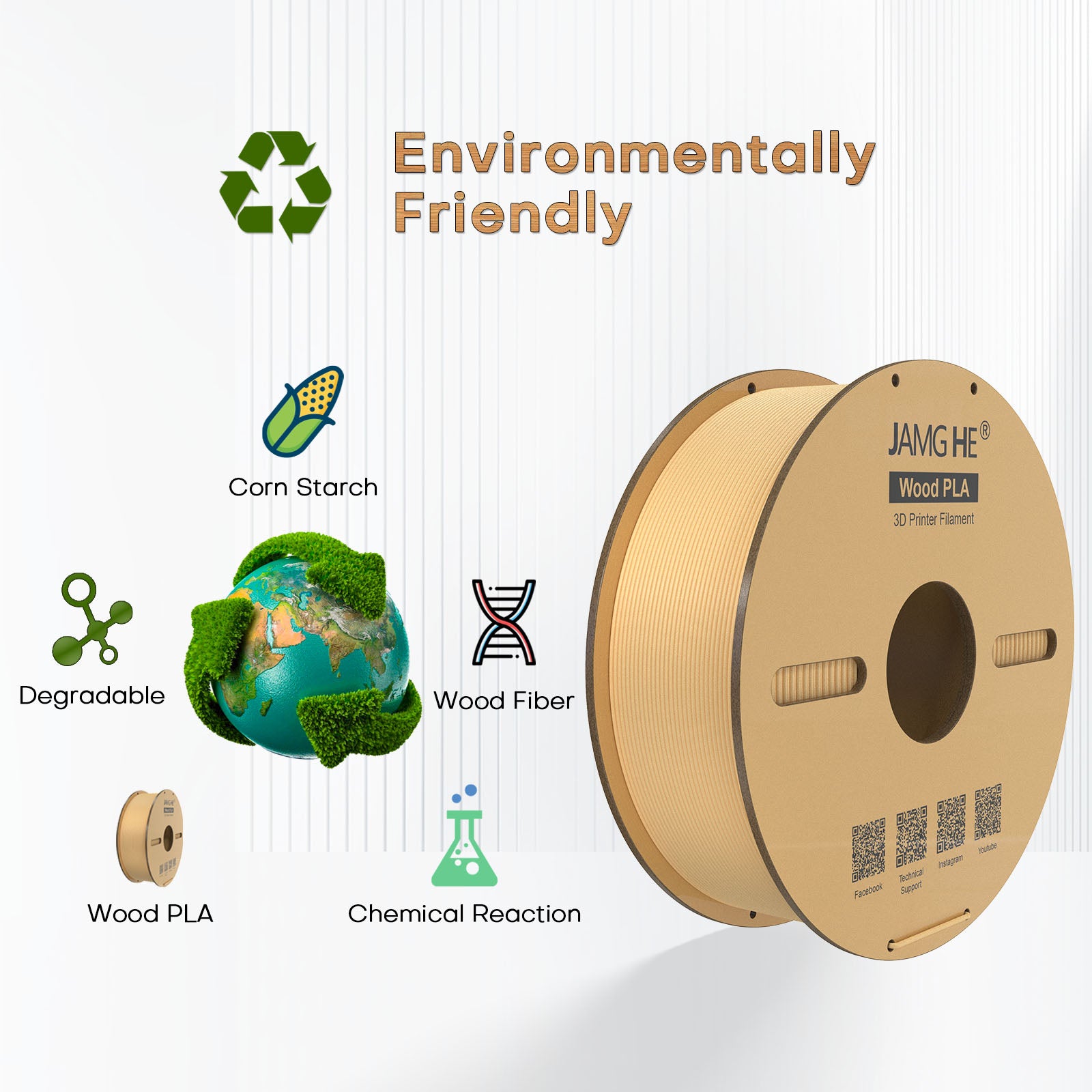 JAMG HE Wood PLA 3D Printer Filament