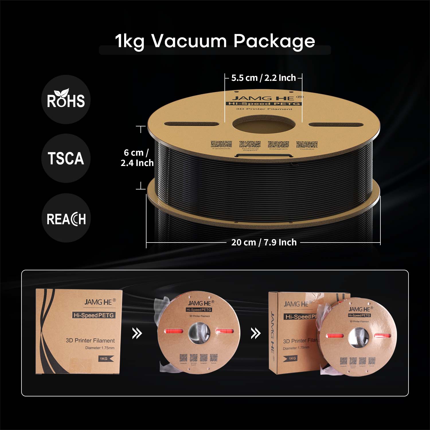 Vacuum-Sealed High-Speed PETG 1kg with Desiccant - Moisture-Protected 3D Printing Material