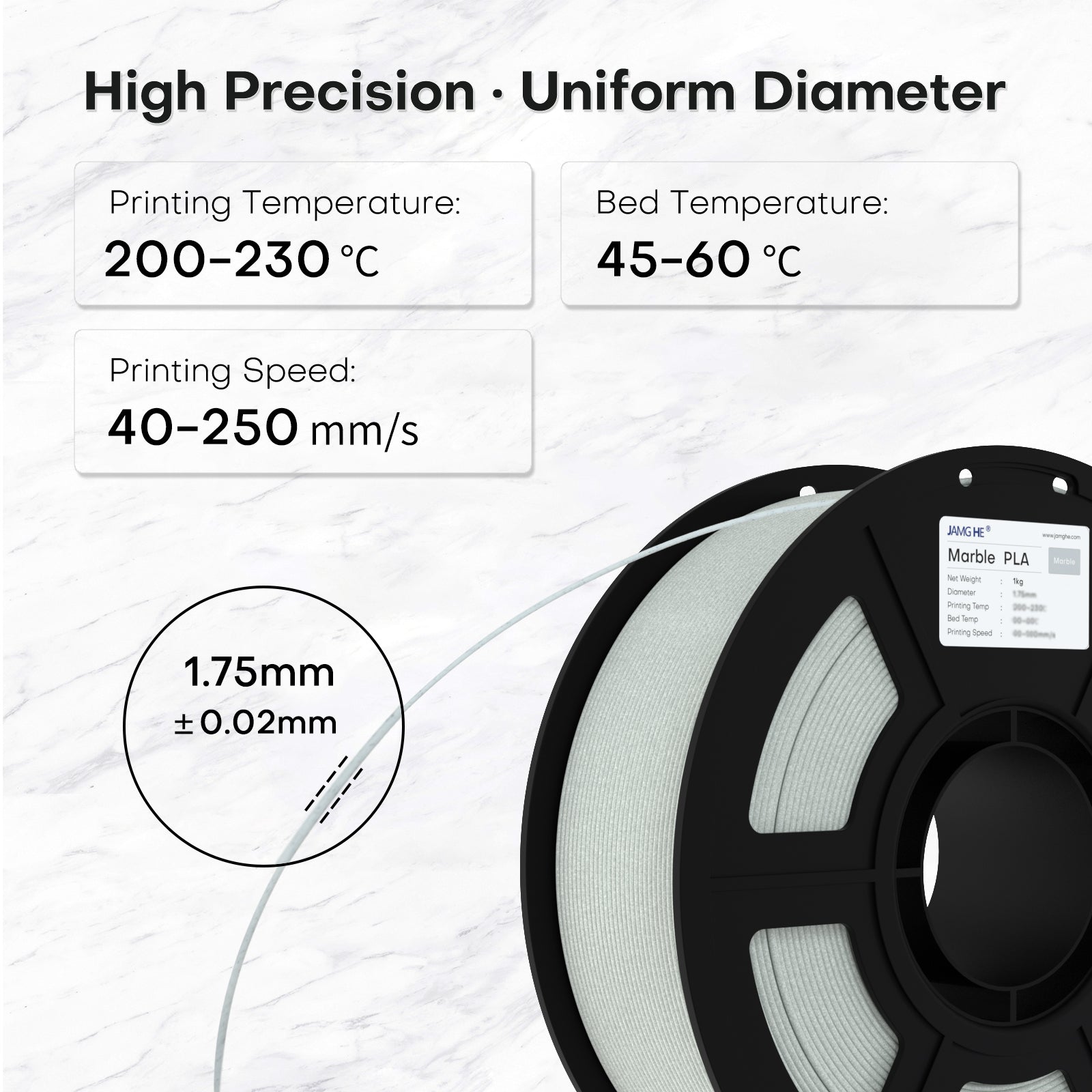 Marble PLA Filament 1.75mm Realistic Stone Effect 3D Printing