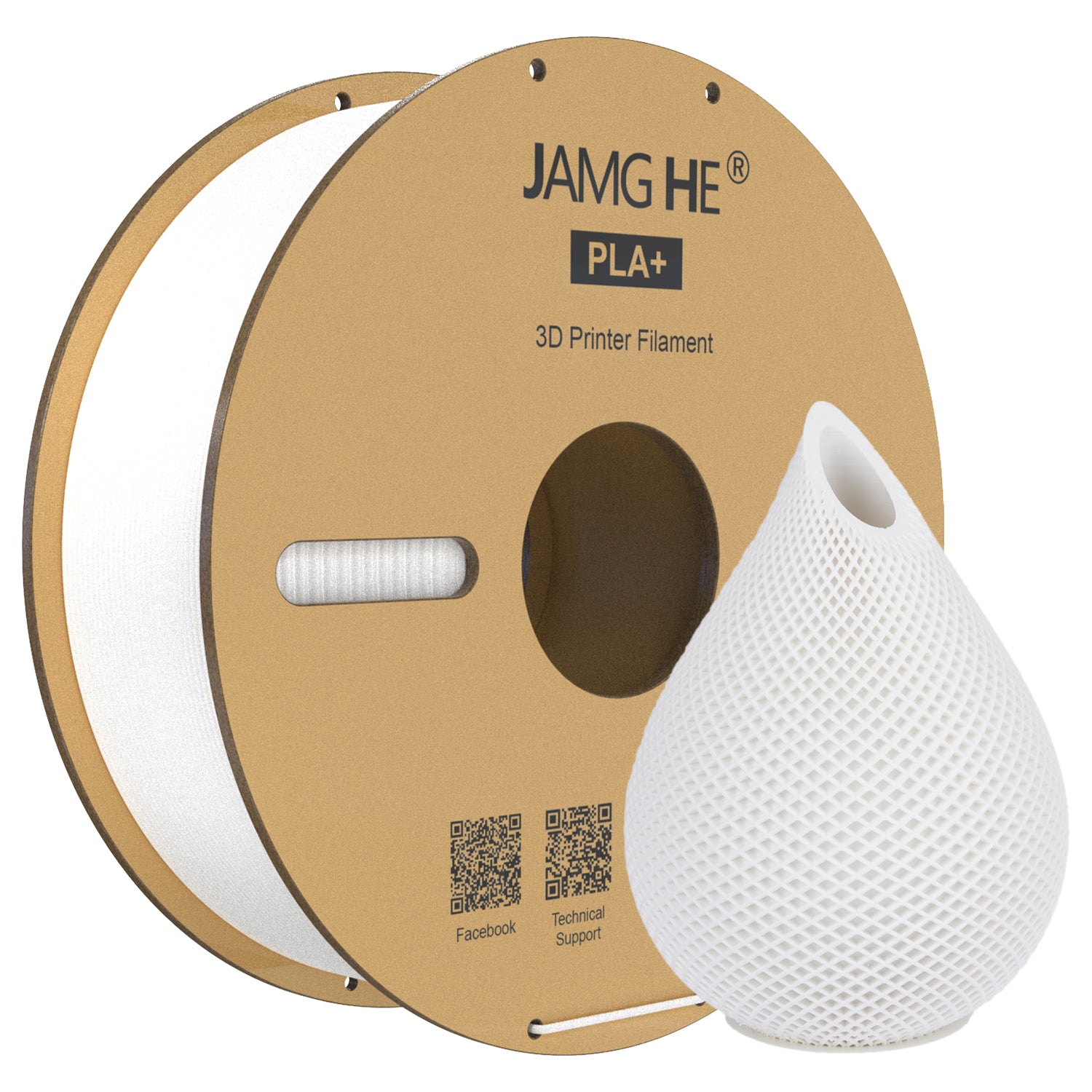 Jamghe PLA Plus 3D Printer Filament Spool - White, 1.75mm