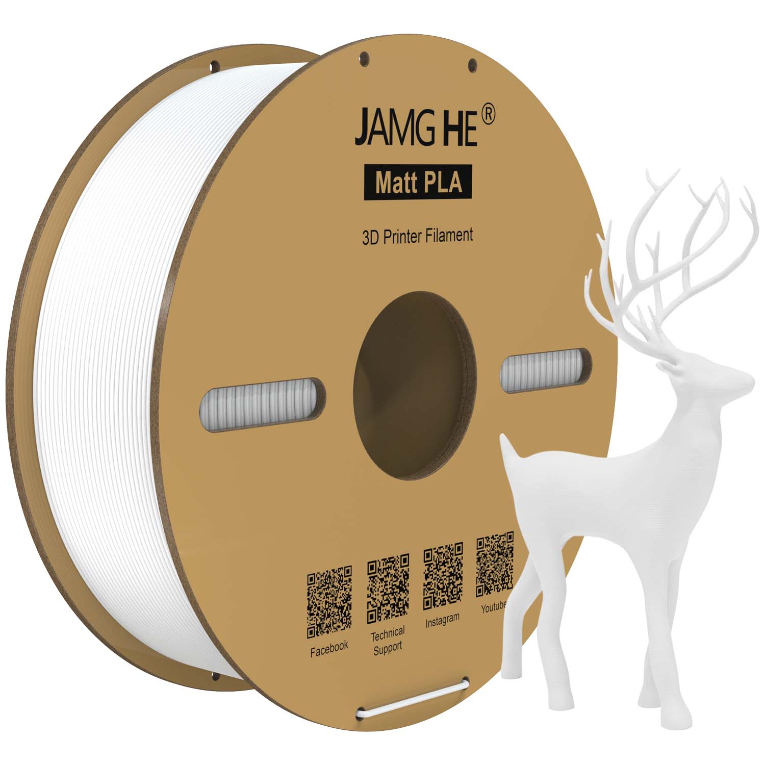 JAMGHE Matte white PLA 3D Printer Filament Spool - 1kg