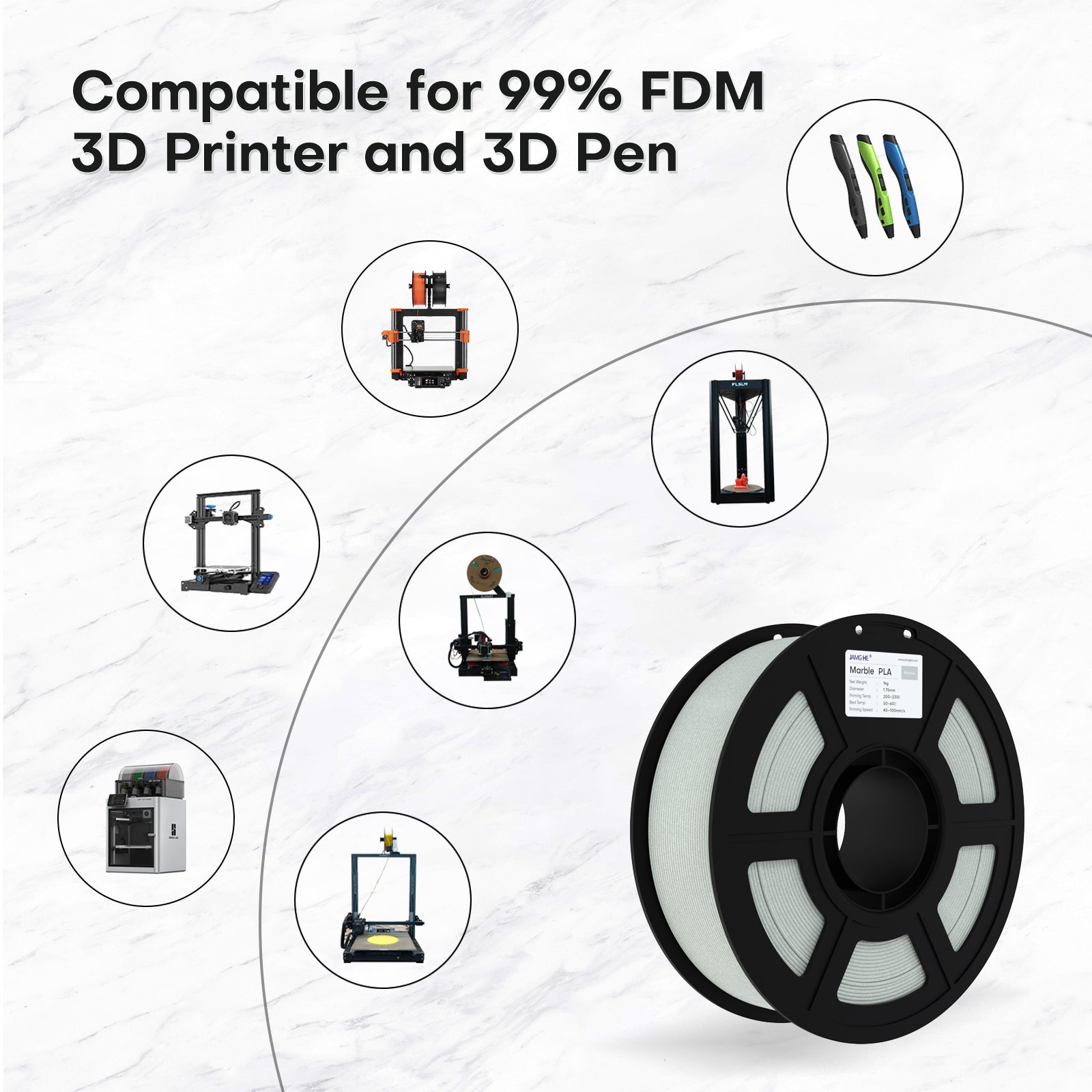 Marble PLA Filament 1.75mm Realistic Stone Effect 3D Printing