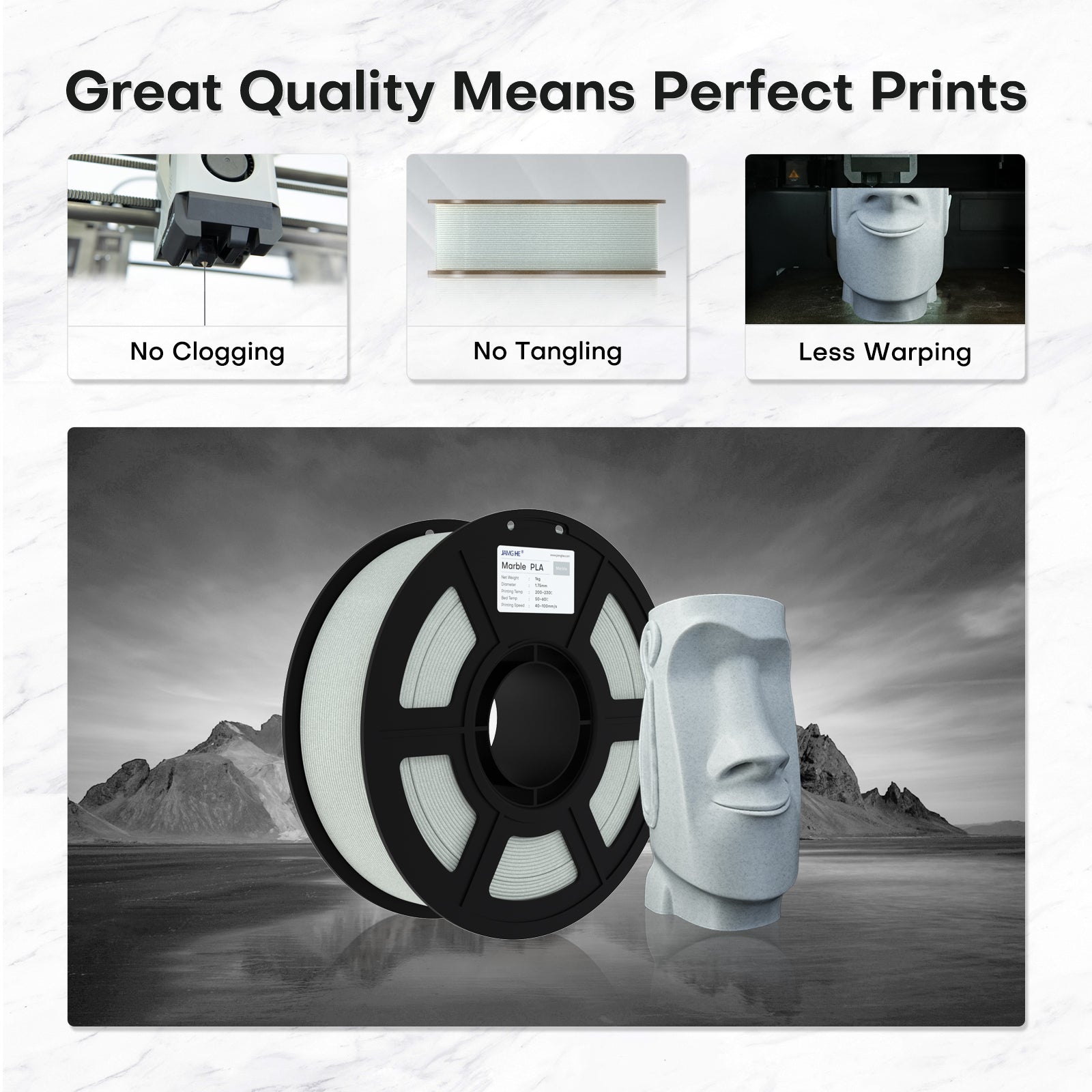 Marble PLA Filament 1.75mm Realistic Stone Effect 3D Printing