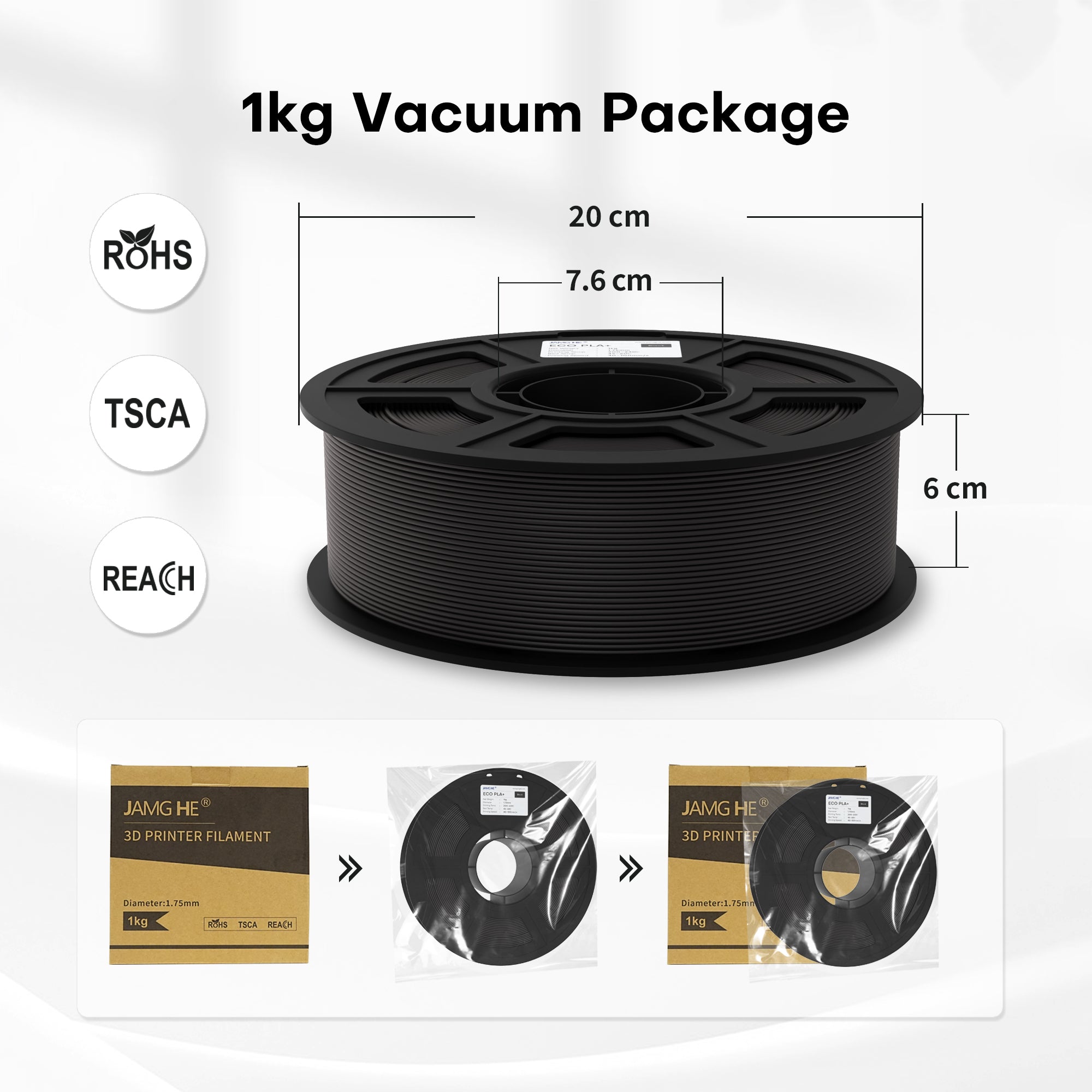 1kg ECO PLA Filament Vacuum Package (20cm×7.6cm×6cm) - ROHS Certified