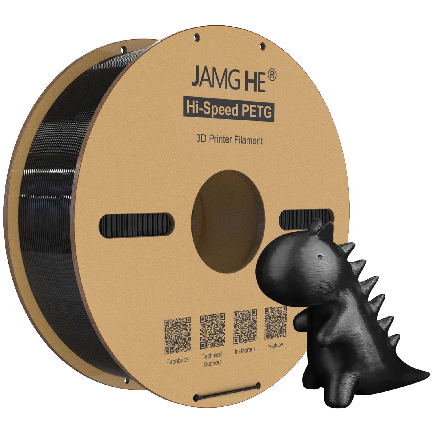 Black High-Speed PETG Filament 1.75mm on Spool - 350mm/s Capable - Jamghe