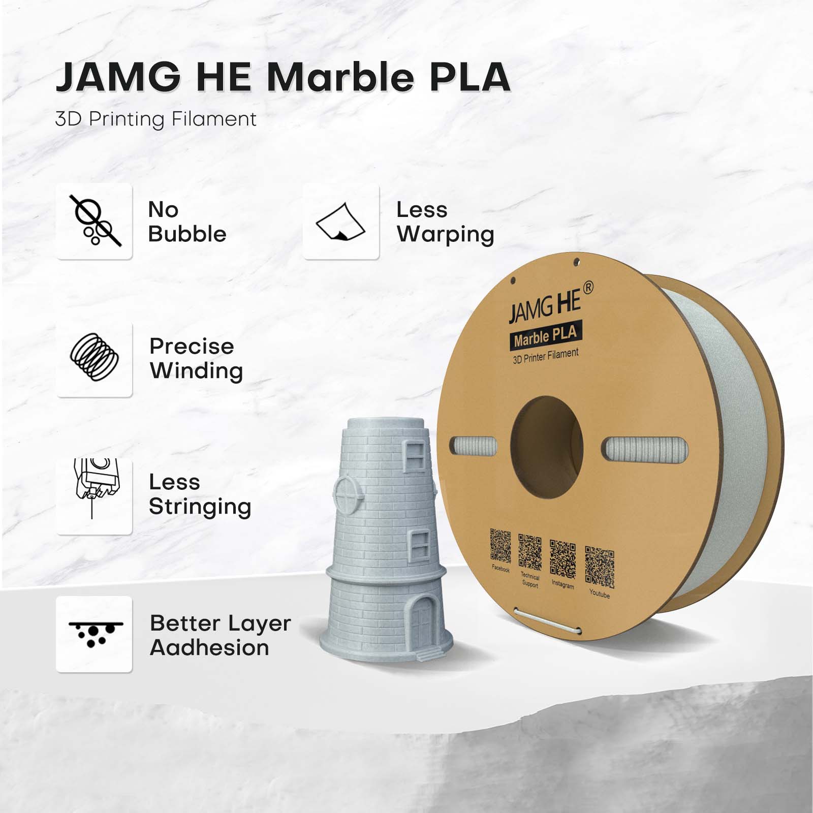 JAMG HE Marble PLA 3D Printing Filament