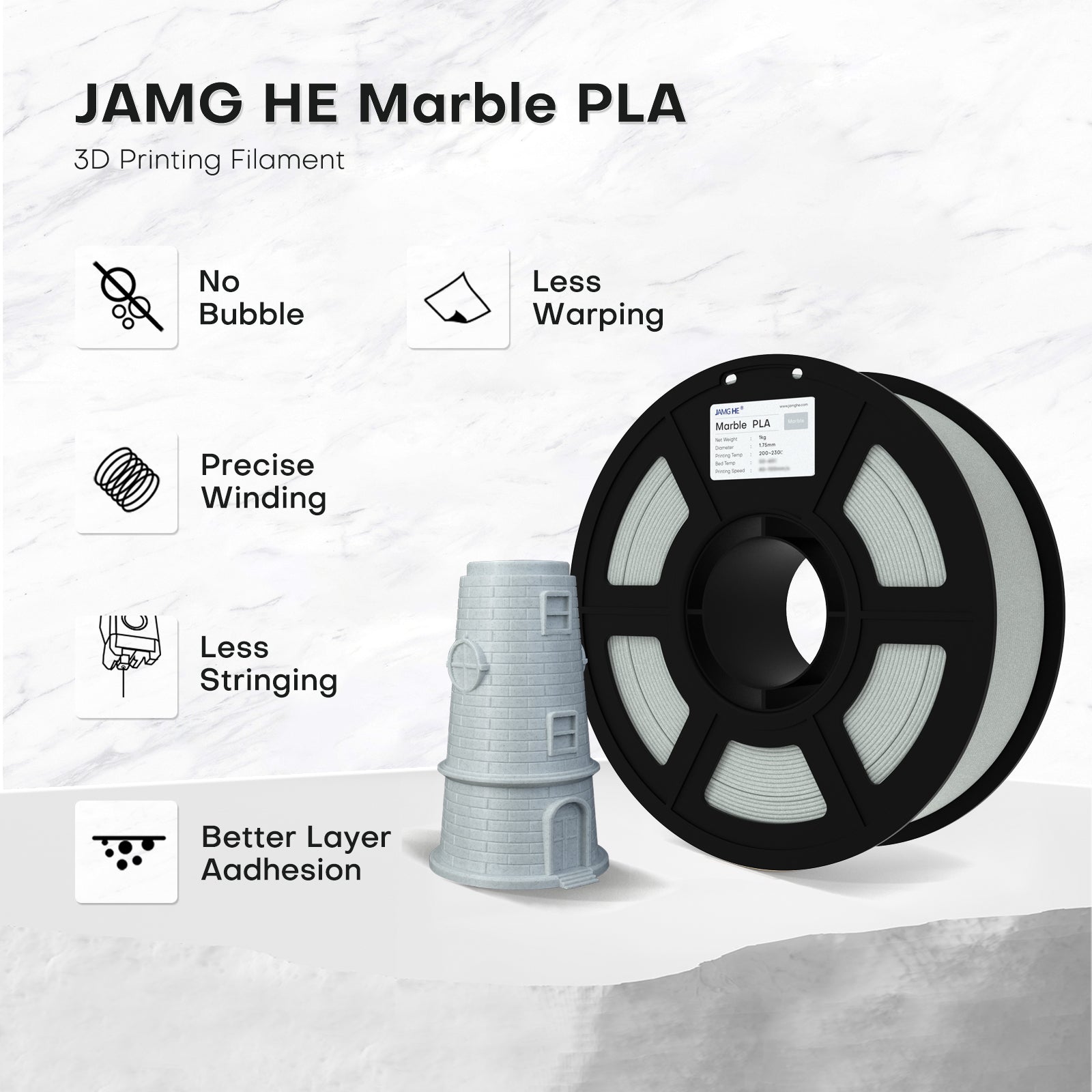 Marble PLA Filament 1.75mm Realistic Stone Effect 3D Printing