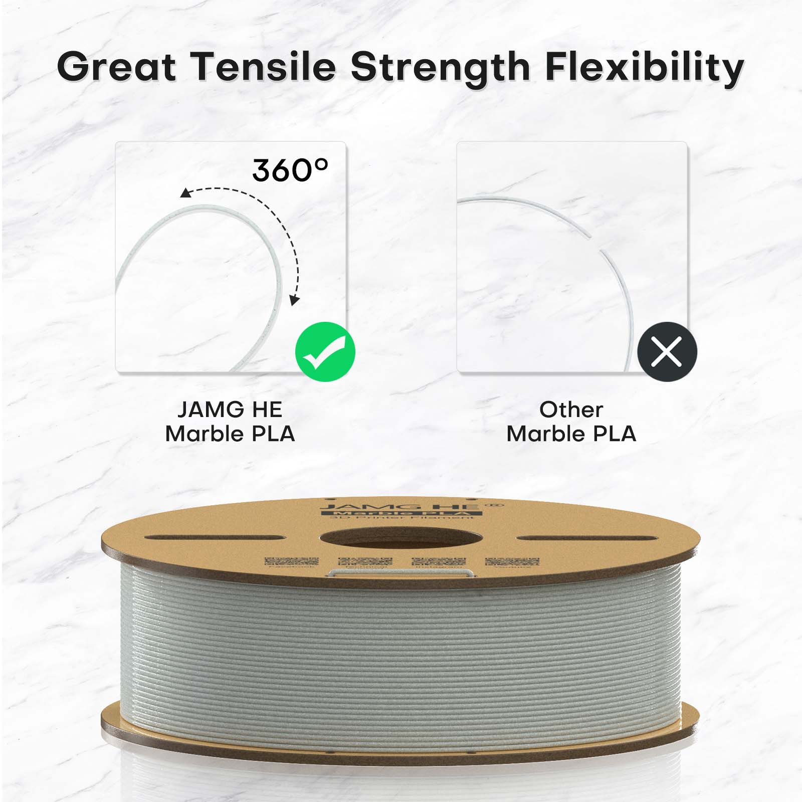 Great Tensile Strength Flexibility PLA Filament 1.75mm Marble 1KG