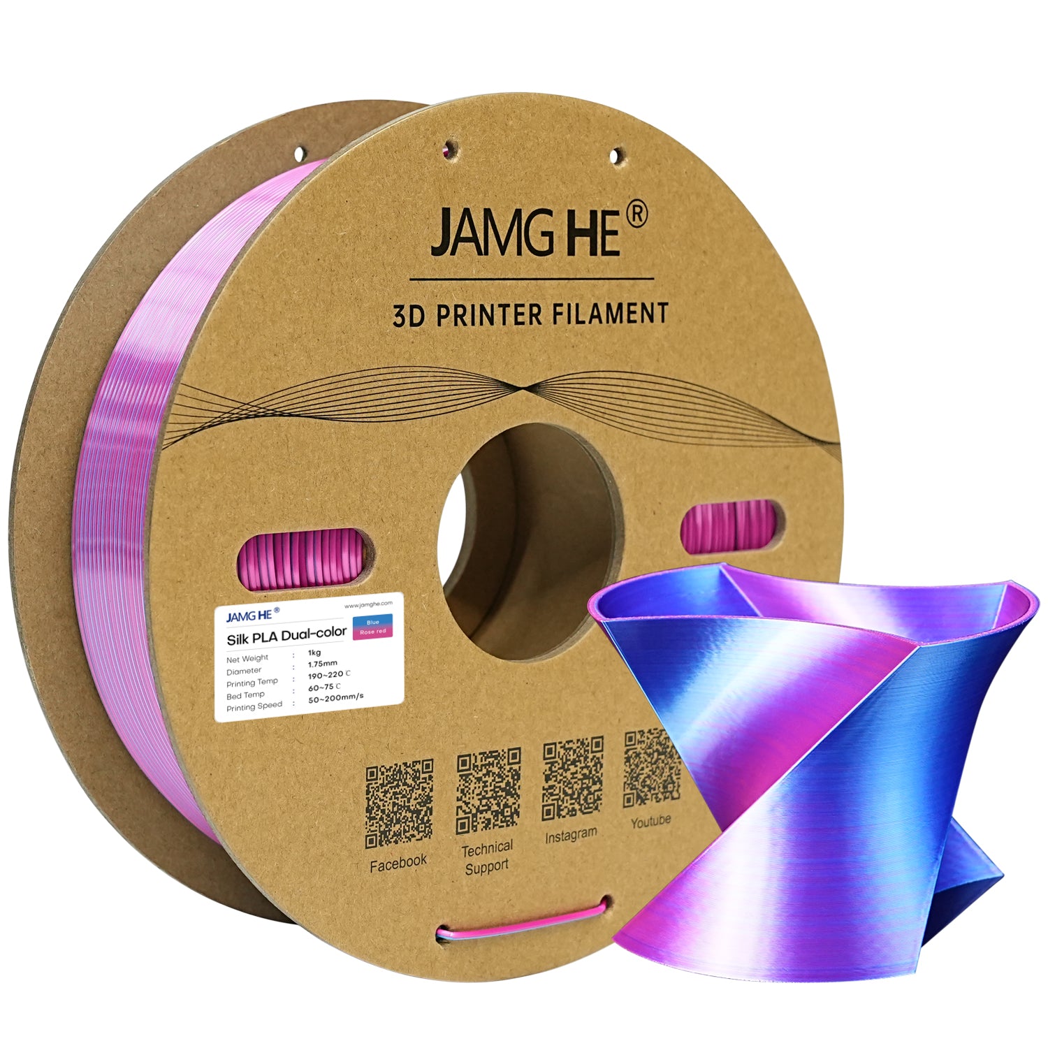 Premium Shine & Smooth Finish  PLA Filament -Rose Red Blue