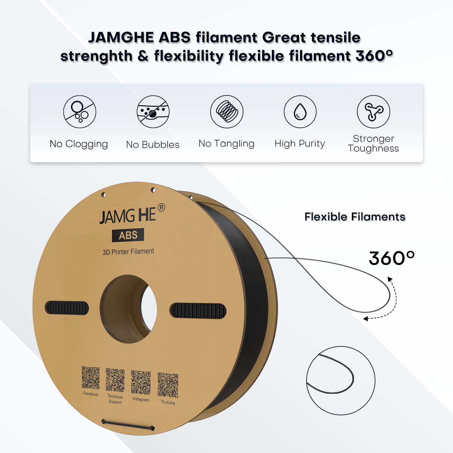 Filament ABS Jamghe, grande résistance à la traction